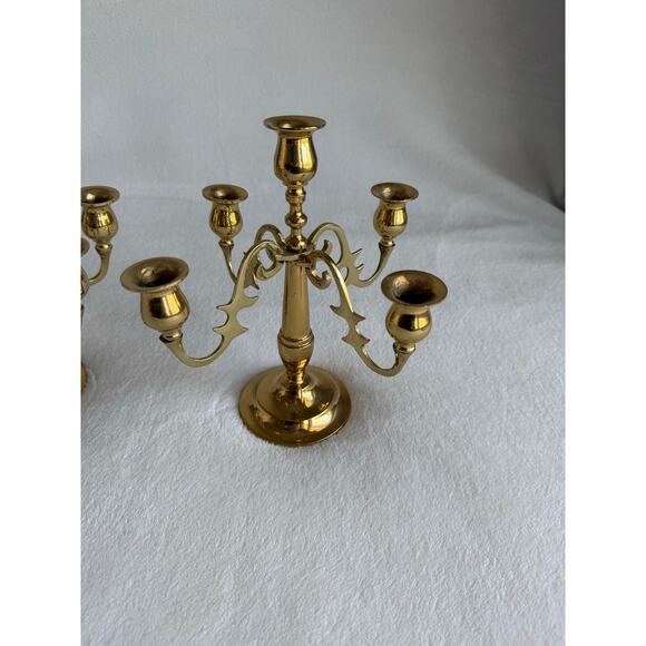 Vintage Ornate 2 Piece Gold Brass Candelabra Candleholder 5 Candle Holder - Picture 5 of 12